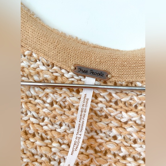 Free People Coconut V-Neck Oversized Cotton Blend Knit Pullover Yellow - Picture 6 of 9